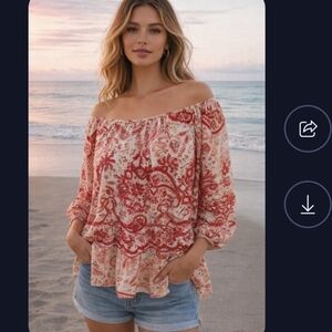 Penelope Rose Blouse Size L Pink Paisley Eyelet Rayon Long Sleeve